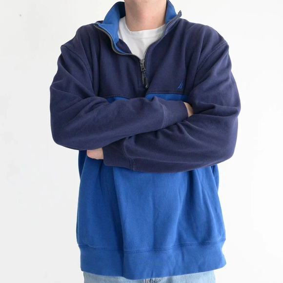 Vintage Y2K 90's Nautica Blue  Half Zip Sweater ~2XLarge - Picture 3 of 11